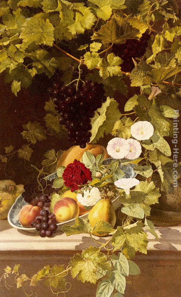 A Still Life With Fruit, Flowers And A Vase painting - Otto Didrik Ottesen A Still Life With Fruit, Flowers And A Vase art painting